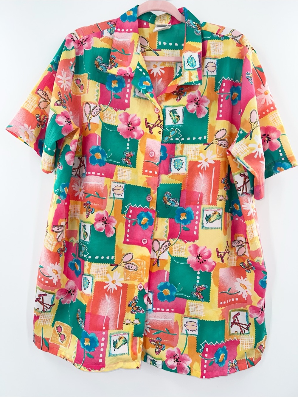 Vintage Napa Valley Colorful Floral Butterflies Fruit Camp Shirt size 1X